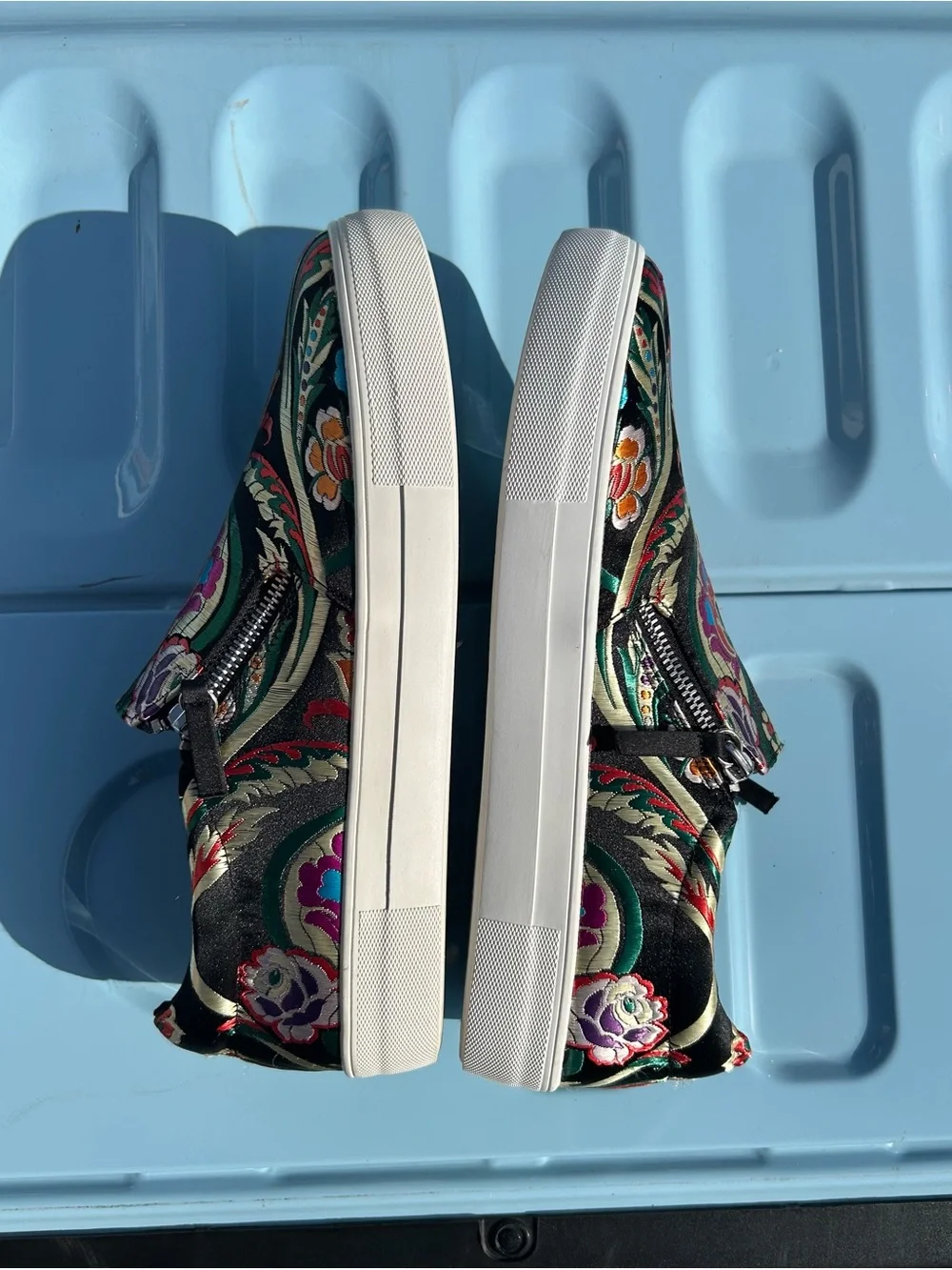 Steve Madden Black Slip-On Sneakers with Multicolor Floral Embroidery